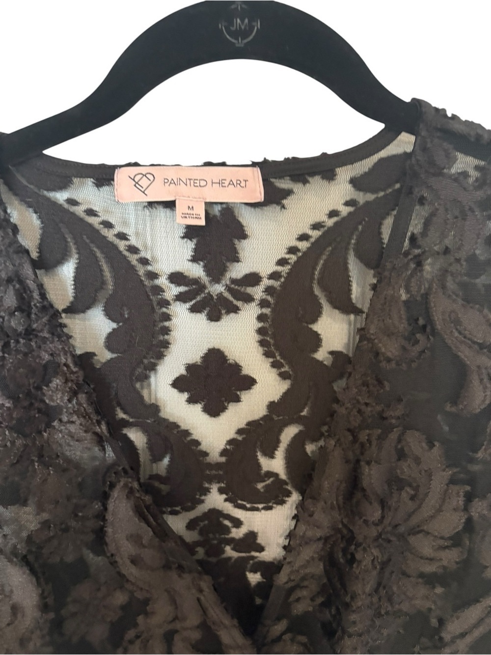 Black Lace Short-Sleeve Intimate Cover-Up - Picture 3 of 4